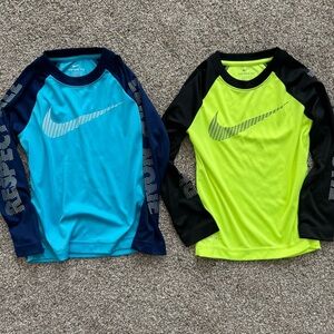Nike Kids' Long-Sleeve Active Tees - Bright Blue & Neon Yellow